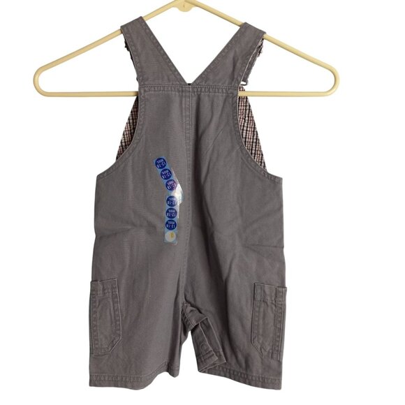Gymboree Size 12 18 Mos Shortalls Infant Cargo Gray Plaid Cotton Rhino Patch NEW - Picture 2 of 7